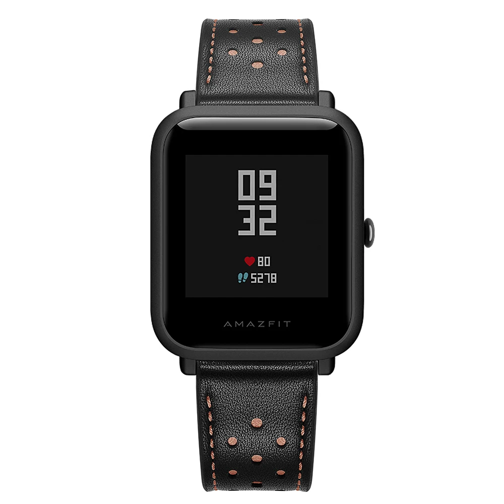 Ремешок UEBN кожаный для Xiaomi huami amazfit bip GTS Воздухопроницаемый браслет часов GTR 42 мм 20