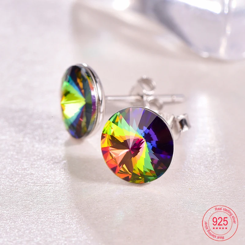 Серьги с кристаллами Swarovski, 925 пробы, серебряные, круглые серьги для женщин, новые модные серьги-гвоздики, свадебные, офисные, ювелирные изделия
