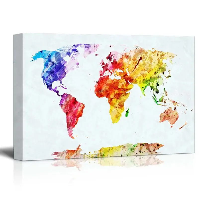 

Canvas Prints Wall Art - Watercolor Style World Map | Modern Wall Decor/ Home Decoration Stretched Gallery Canvas Wrap Giclee Pr