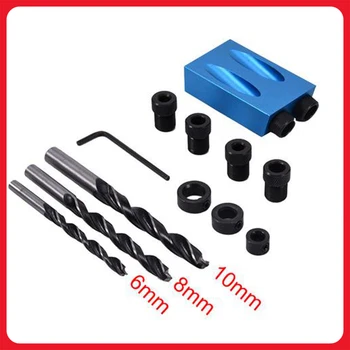 

12PCS 6/8/10MM Oblique Hole Locator Positioner 15 Angle Woodworking Guide Positioner Kit Drilling Bits Jig Clamp Woodworking Kit