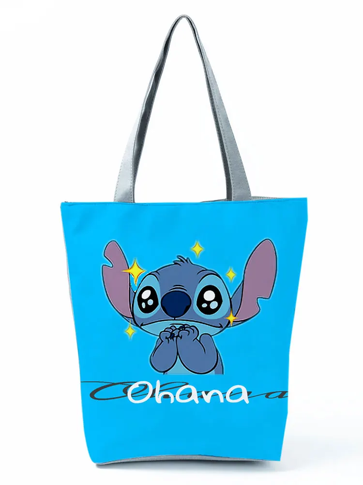 Disney Lilo Stitch Cartoon Printed Handbag Stitch Casual High Capacity Eco Reusable Shoppaing Bag Foldable Travel Beach Tote Bag 