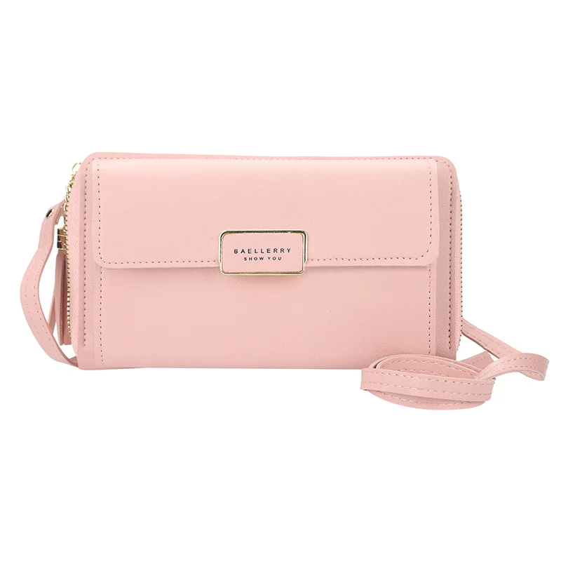 Pink Женский Длинный кошелек, большая вместительность, на молнии, однотонный клатч, модная сумка через плечо, дизайн с кисточками, Дамская многофункциональная сумка, сумка 4088 - Цвет: Pink