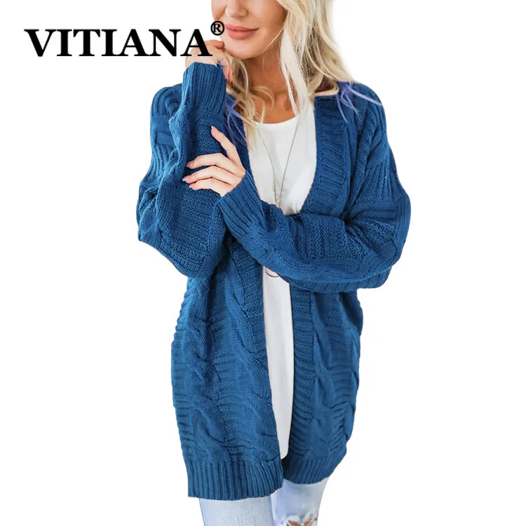 VITIANA, Повседневный свитер, кардиганы для женщин, осень, женский длинный рукав, черный, открытый шов, вязанные свитера, пальто для женщин, зимняя одежда