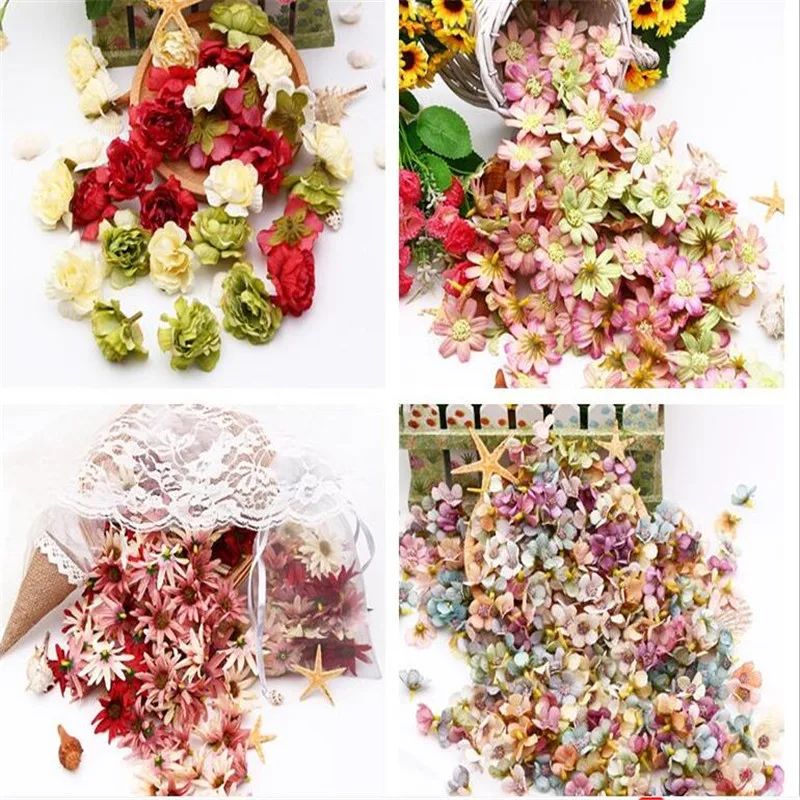 

50pcs DIY artificial flower heads silk rose flower red head wedding party home decoration DIY wreath scrapbook gift box craft