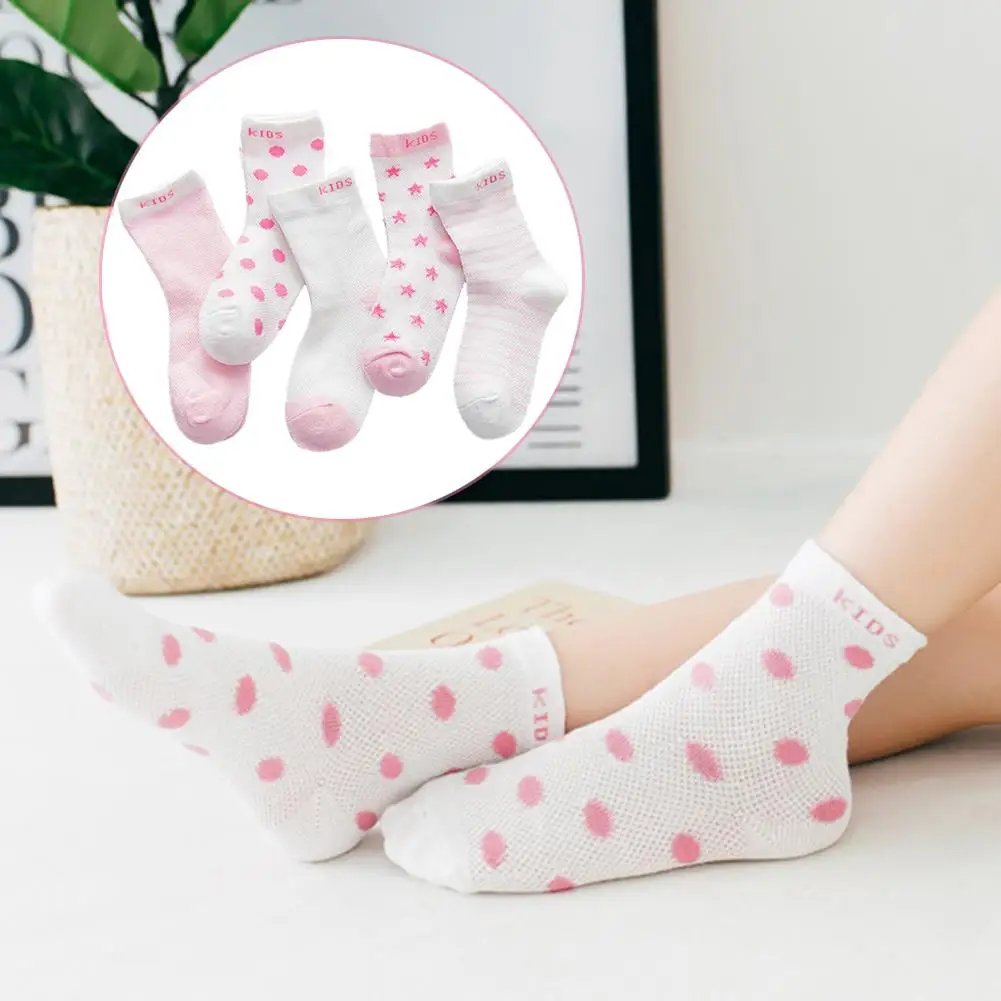 

5 Pair Kids Baby Socks Unisex Children Summer Star Moon Breathable Cotton Mesh Thin Over Ankle Socks For 0-5Y