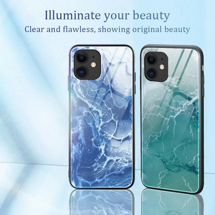 phonecase Đá Cẩm Thạch Kính Cường Lực Cho iPhone 12 11 Pro Cường Lực Bóng Trong Cho iPhone 12 Pro Max 11 iPhone XS XR X 8 7 6S 6 Plus SE 2020 cute phone cases