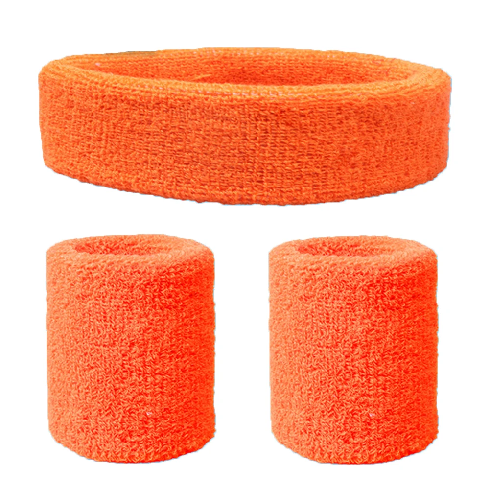 Men Women Lightweight Knitted Solid Cycling Thick Soft Elastic Sweatband Set Wristband Running Sports Headband Moisture Wicking