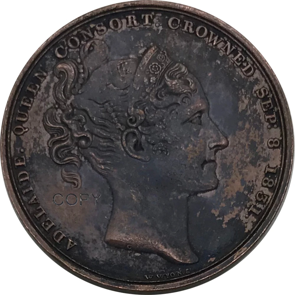 

Great Britain 1831 King William IV and Adelaide Coronation Plain edge Dual portraits Red Copper Copy Coins