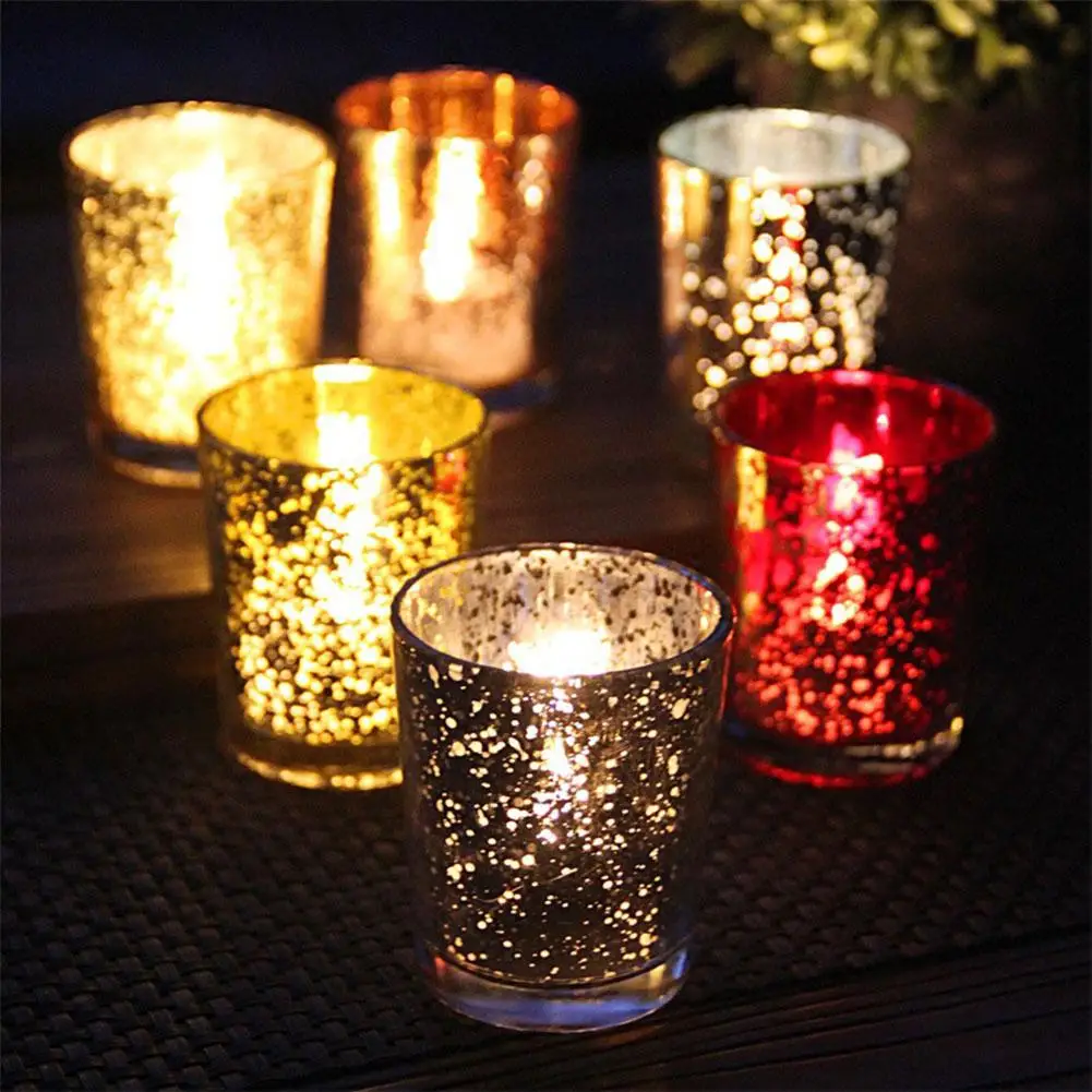 Tea Light Candle Holders Set of 6 Vintage Mercury Glass Candle Holder Ideal for Bridal Weddings Parties Special Events Spa Aromatherapy or Home Decor