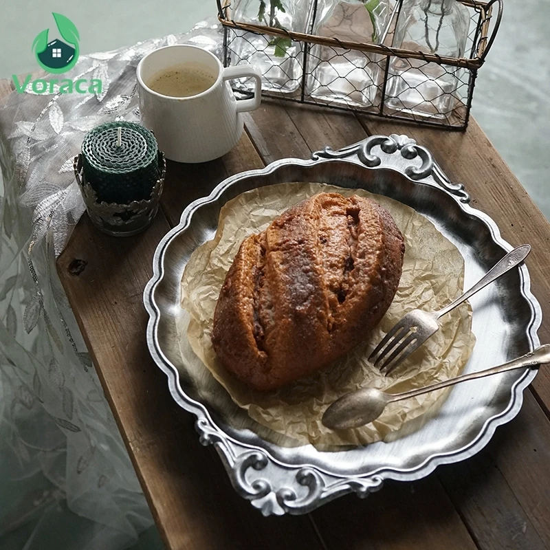 Vintage Iron Plate Bread Food Display Tray for Dinnerware Wedding Home Birthday Party Retro Fruit Cupcake Cake Fondant Plates