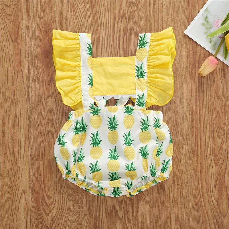 Newborn Knitting Romper Hooded  2021 Summer Newborn Baby Girls Rompers Flamingo pineapple Print Sleeveless Backless Jumpsuits 0-24M Baby Clothing Baby Bodysuits comfotable