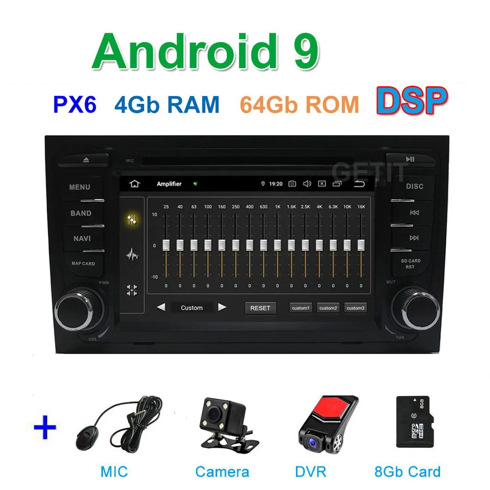 DSP PX6 CAM DVR SD DSP 64G PX6 Android 9 автомобильный dvd-плеер радио для Audi A4(2002-2008) с WiFi bluetooth Стерео gps навигация - Цвет: DSP PX6 CAM DVR SD