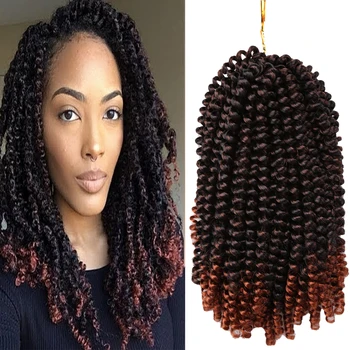 

Ombre Spring Twist Crochet Braid Hair Synthetic Kinky Curly Passion Twist Hair Extension Freetress Faux locs for Women Black