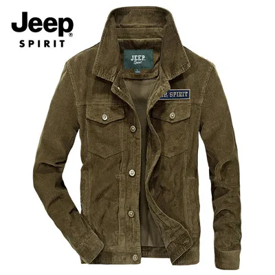JEEP SPIRIT/Модная осенне-зимняя куртка для мужчин, вельветовое однобортное пальто с отложным воротником, мужской жилет homme - Цвет: As Picture