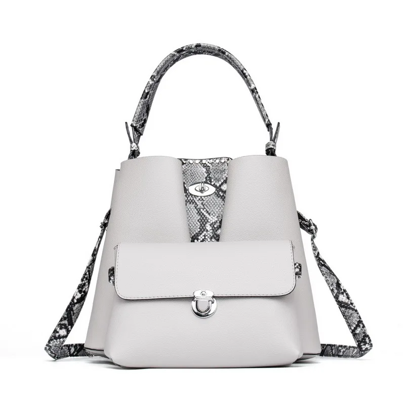 FUNMARDI 2 шт. композитные сумки набор змеиная Лоскутная дизайнерская сумка на плечо сумка-мессенджер с замком женские Сумки из искусственной кожи WLHB2030 - Цвет: Light Gray