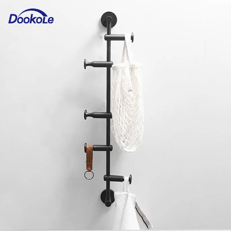 Black Coat Rack Free Adjustment Solid Brass Coat Hooks with 3/4/5/6 Hooks for Hats Scarves Clothes Handbags