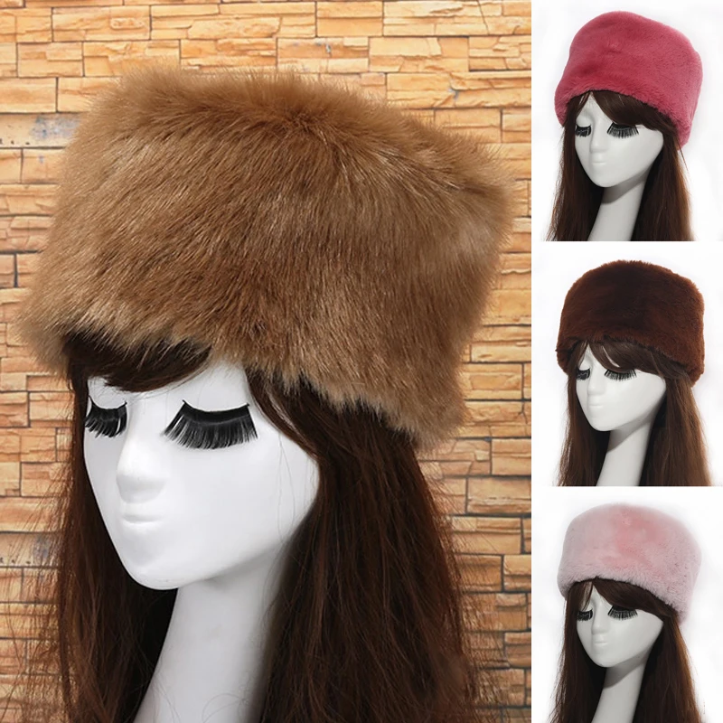 Women Hats Lady Russian Tick Fluffy Imitation Fox Fur Hat Headband Winter Earwarmer Ski Hat Female Hats For Autumn winter