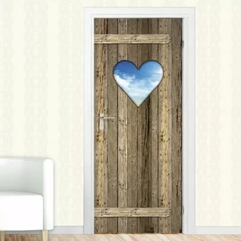

Door Stickers Home Decor Wood Blue Heart Renew PVC Mural Paper Print Art Picture Self Adhesive Waterproof Wallpaper For Bedroom