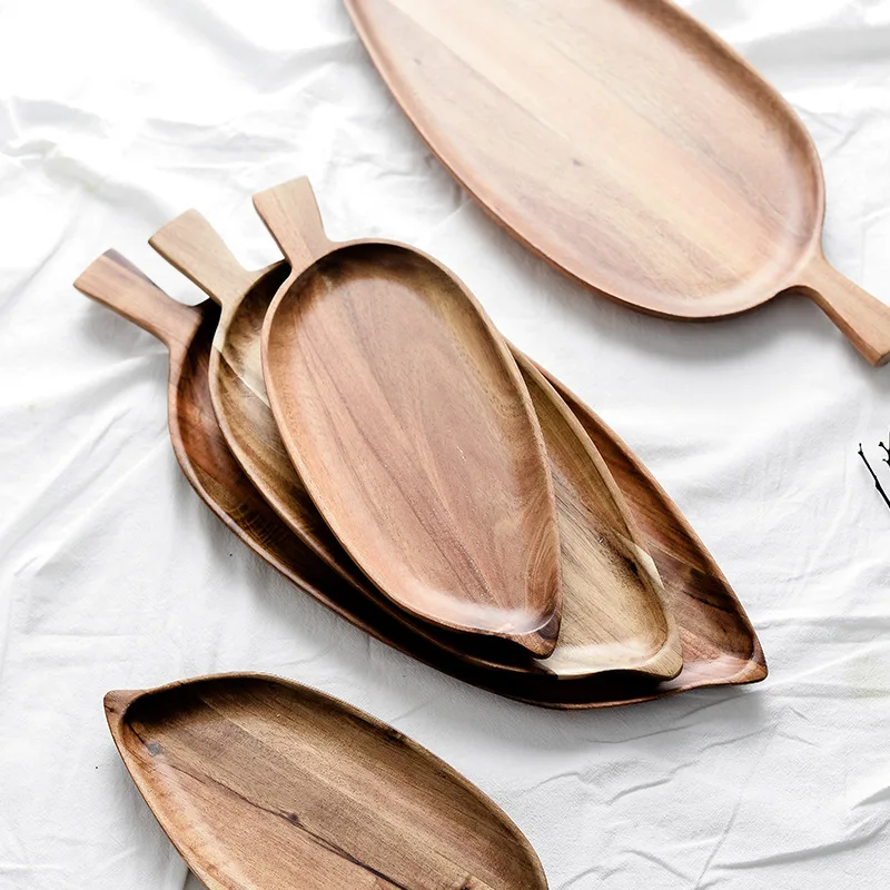 Creative Leaf Shaped Tray Multipurpose Plate for Bread Dessert Acacia Wood Platter Home Living Decoration | Дом и сад