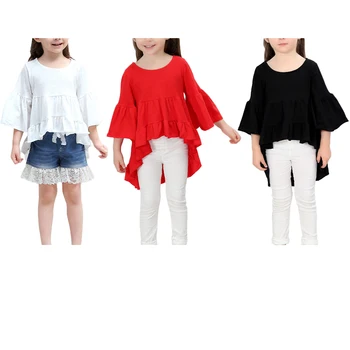 

Baby Girls Frills Flare Sleeve Party Ruffles Hem Dress Solid Irregular Dress