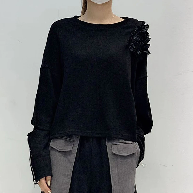 XITAO Patchwork Ruffles Casual T Shirt Women
