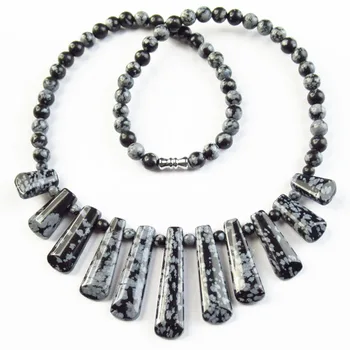

41x11x6mm 17x10x5mm Beautiful 1 Strand Snowflake Obsidian Trapezoid Beads Necklace 17.5 Inch