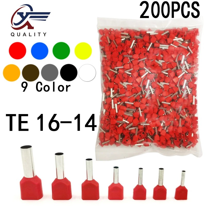 

200pcs/Pack TE 16-14 Insulated Ferrules Terminal Block Double Cord Terminal Copper Insulated Crimp terminal Wires 2x4.0mm2