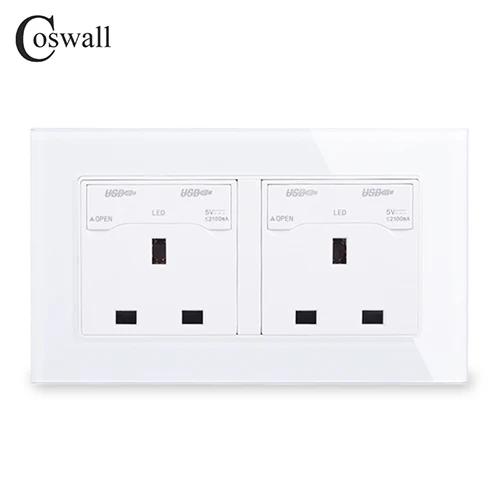 White COSWALL 2 банды 13A Великобритания стандартная настенная розетка+ 4 USB порта зарядки с Светодиодный индикатор закаленное стекло панель с пыленепроницаемой крышкой - Тип: White