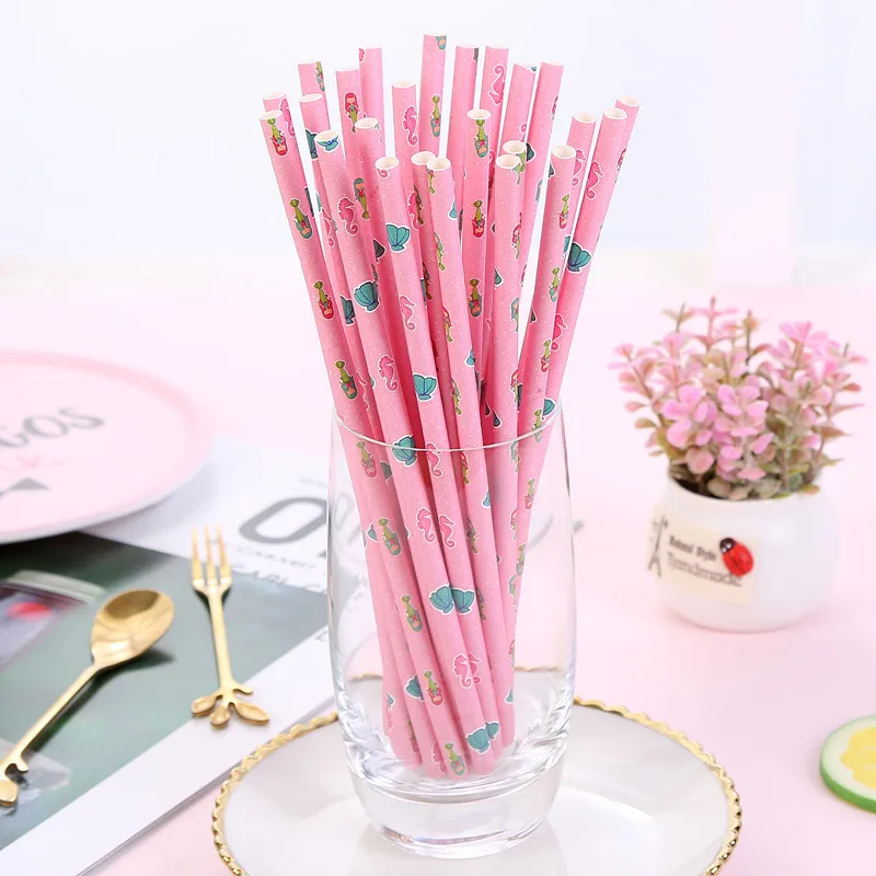 

Mermaid Paper Sucker Disposable Color Creative Party Fruit Juice Milk Tea Long Straw Beverage Stripes Thick Straw