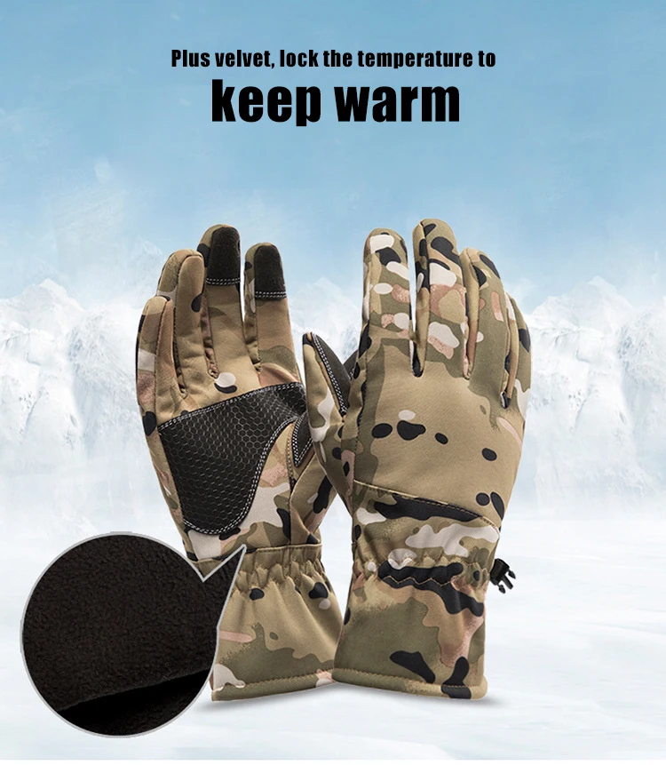 Зимние теплые камуфляжные походные перчатки, утолщенные тактические перчатки с сенсорным экраном, противоскользящие перчатки для охоты, рыбалки, пеших прогулок