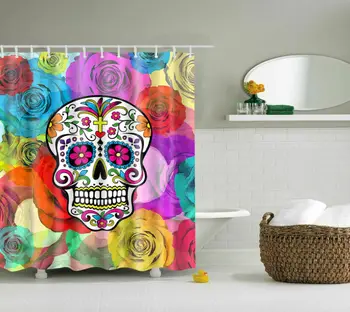 

Colour Skull Polyester Waterproof Bathroom Fabric Shower Curtain 12 Hook