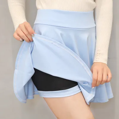 LUZUZI размера плюс 4XL шорты юбки женские осень зима линия Высокая талия плиссированная юбка Женская Корейская элегантная юбка - Цвет: sky blue