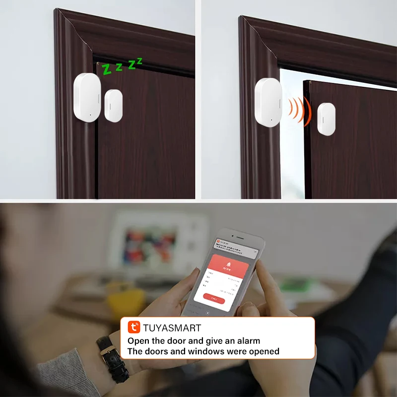 1/5/8pcs Tuya Zigbee Smart Door Window Sensor APP Remote Real-time Monitor Home Automation for Alexa Google Home,Anti-theft