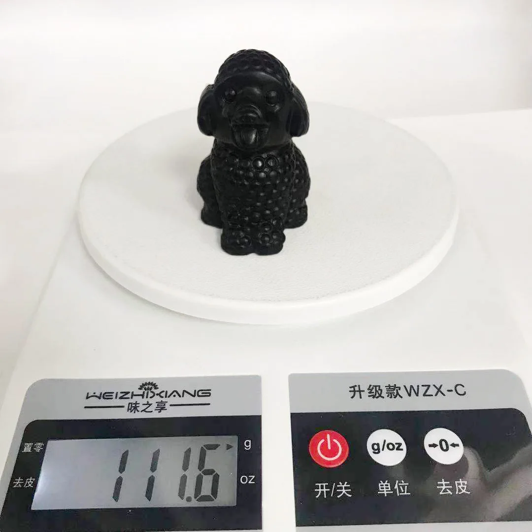 Natural Black Obsidian Dog Crystal Quartz Animal Healing Reiki Energy Gemstone Figurine For Home Decoration&Gift ZJJ