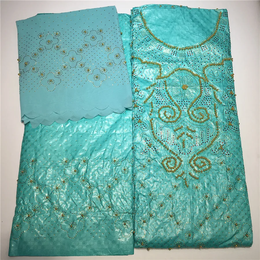 Дубай дизайн Лидер продаж Базен парча богаче Getzner камни бусины Морская раковина одежды кружевной материал 2+ 2+ 3 ярдов для платья