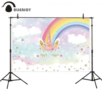 

Allenjoy Baby Shower Wall Banner Rainbow Glitter Star Bokeh Flowers Unicorn Party Backdrop Kid Birthday Activity Wall Background