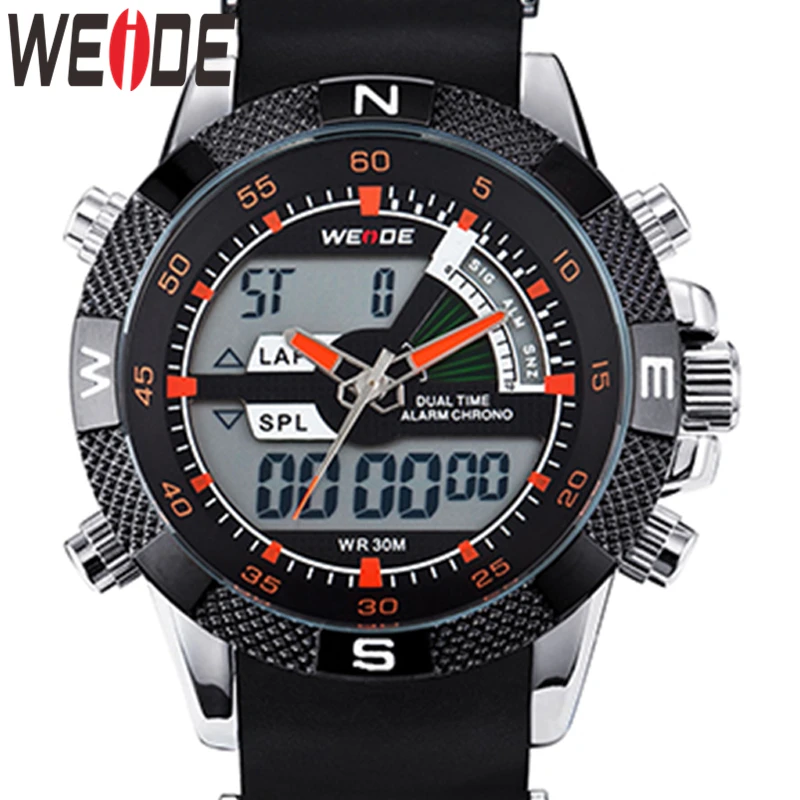 Günstig WEIDE männer Quarz Bewegung Luxus Sport Modell Armee Military Stoppuhr Alarm Analog Digital Armbanduhr Silikon Strap Band 3ATM