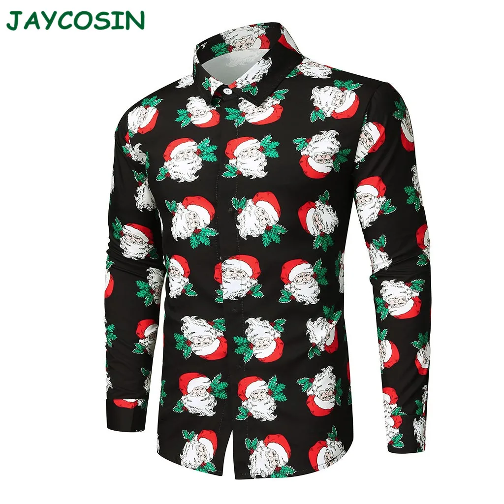 JAYCOSIN, мужская одежда, модная Рождественская рубашка с принтом, Мужская Повседневная блуза с длинным рукавом, уличная Мужская рубашка, Осень-зима 1127