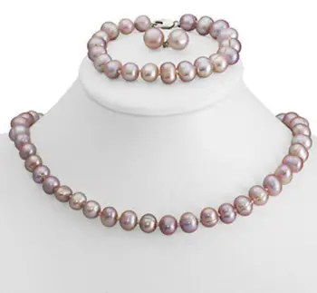 

New 8-9mm Purple Freshwater Cultured Pearl Necklace Bracelet & Earrings Set