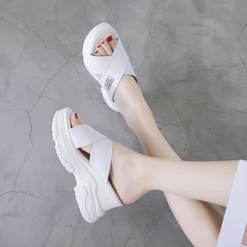 

Female Sandals Thick-soled Muffin With Joker Female Sandals Increase Fish Mouth Skin Cool Slippers Female