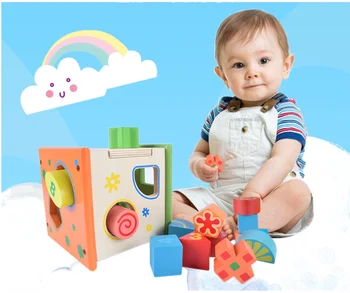 

Baby Block Match Learning Educational Wood Toy Geometry / Digital Shape Intelligence Box Early Learn Cube Game