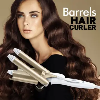 

Professional Ceramic Gold Triple Barrel Curling Iron Hair Curler Hair Waver Curler Rollers Styling Tools 2020 Hair Curling-Wands