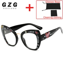 Черные сексуальные модные очки с принтом в виде букв, кошачий глаз, дизайнерские брендовые роскошные очки в виде Больших Глаз, кошачий глаз, оправа для женщин, женские очки