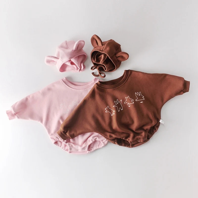 Roupas/Детские зимние вельветовые Комбинезоны для маленьких девочек и мальчиков; комбинезон с длинными рукавами и рисунком из мультфильма для младенцев; комбинезон+ шапка; WT996