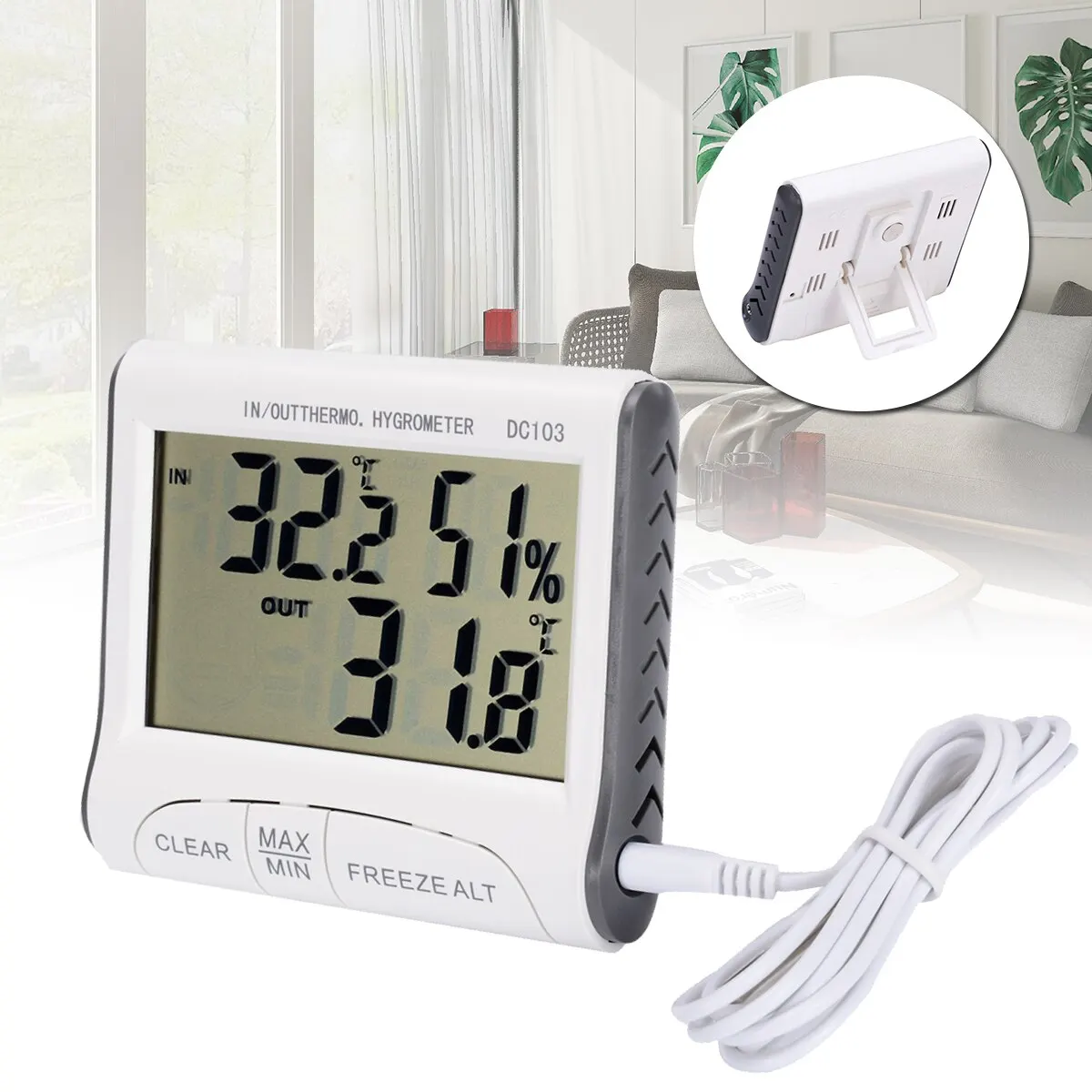 New LCD Digital Thermometer Hygrometer Temperature Indoor Convenient Temperature Sensor Humidity Meter Gauge Instruments Cable