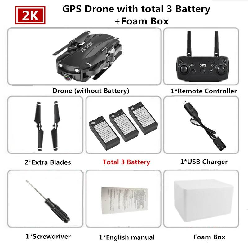 Радиоуправляемый Дрон с GPS с 2K Ультра HD камерой складной Квадрокоптер с 90 градусов электрической регулировкой камера Вертолет игрушки VS F11 SG906 - Цвет: Black-Foam Box-3