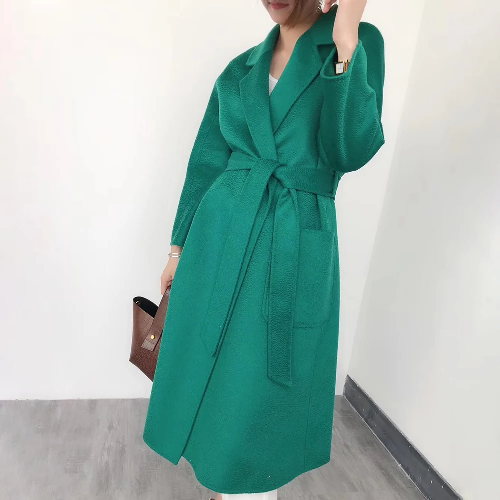 Green Зимнее шерстяное пальто для женщин, осень, длинное кашемировое пальто большого размера, высокое качество, элегантные женские пальто - Color: Green