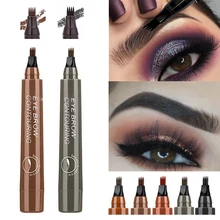 5 Colors Eyebrow Pen Microblading Waterproof 4 Fork Tip Eyebrow Tattoo Pencil Cosmetic Long Lasting Natural Dark Brown Liquid