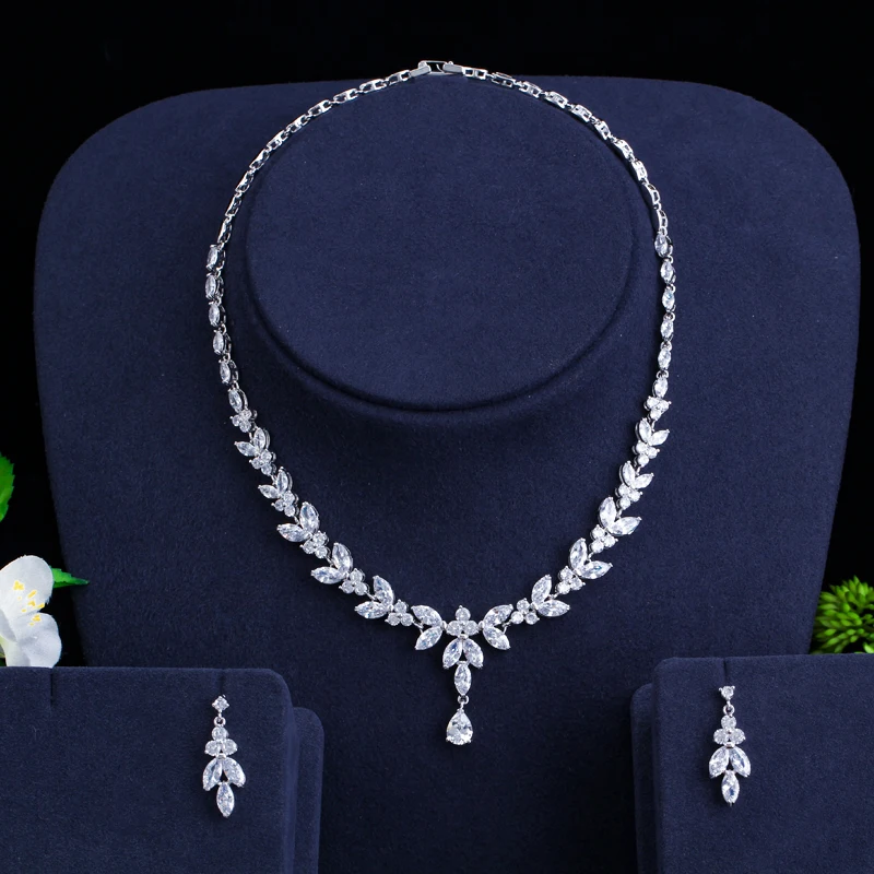 Brilliant Cubic Zircon Party Costume Necklace Earrings Wedding Bridal Jewelry Sets Dress Accessories T326