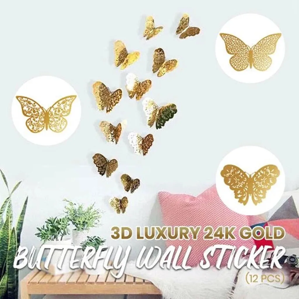 Настенные Стикеры домашний декор гостиная 3D Роскошные 24k золотые бабочки